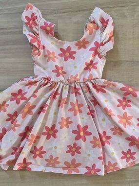 Girls Pink Floral Ruffle Sleeve Casual Dress